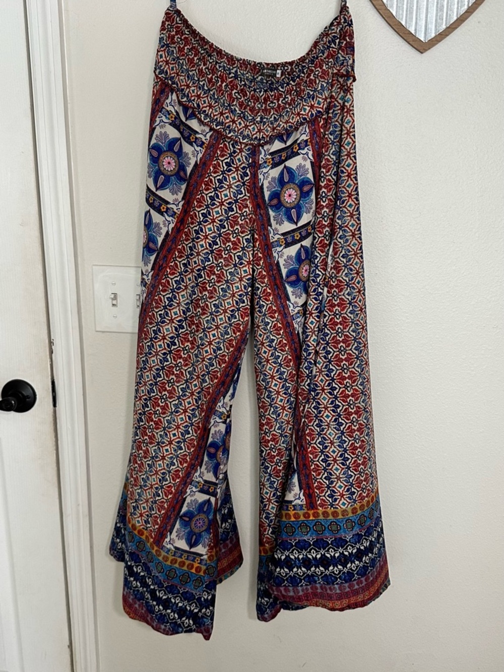 Boho Wide Leg Jumpsuit Pants in Red & Blue - Picture 4 of 5